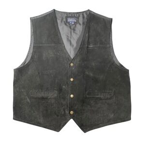 Vintage Basic Editions Vest Mens XL Black Suede Leather Biker Western Cinch Back